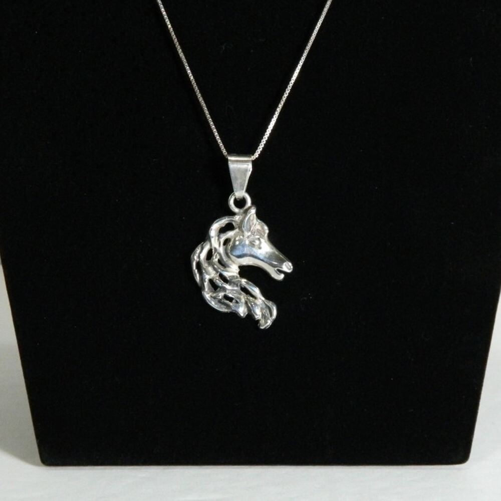 Sterling Silver Necklace with 925 Horse Head Pendant Italy